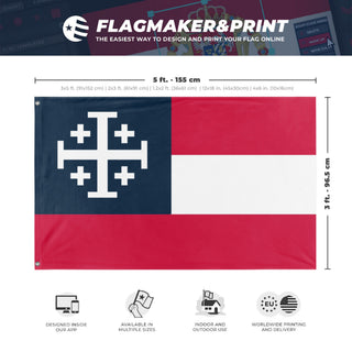 A mockup depicting custom flag specifications and measurements for 'USA Crusade flag'