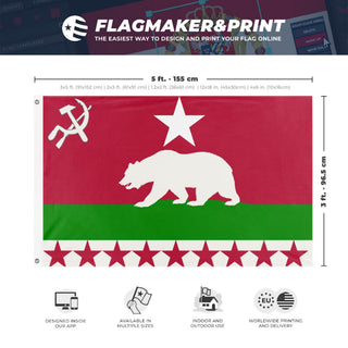 A mockup depicting custom flag specifications and measurements for 'USR California flag'