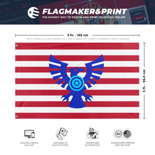A mockup depicting custom flag specifications and measurements for 'United States flag'