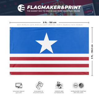 A mockup depicting custom flag specifications and measurements for 'United States of canada flag'