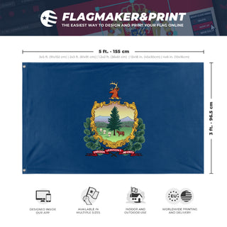 A mockup depicting custom flag specifications and measurements for 'Vermont State Flag'