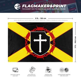 A mockup depicting custom flag specifications and measurements for 'WAL flag'