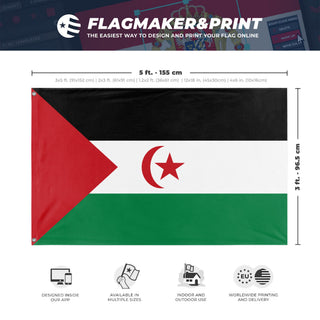 A mockup depicting custom flag specifications and measurements for 'Western Sahara Flag'