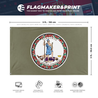 A mockup depicting custom flag specifications and measurements for 'Whistlepig VA flag'