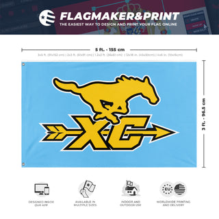 A mockup depicting custom flag specifications and measurements for 'XC flag'