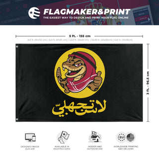 A mockup depicting custom flag specifications and measurements for 'Y'all Qaeda flag'