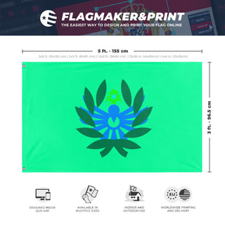 A mockup depicting custom flag specifications and measurements for 'Zafar flag'