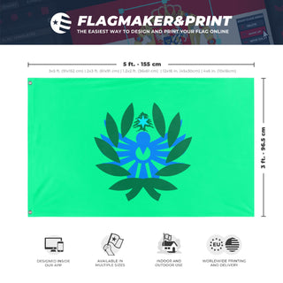 A mockup depicting custom flag specifications and measurements for 'Zafar flag'