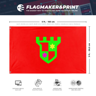 A mockup depicting custom flag specifications and measurements for 'Zayne flag'