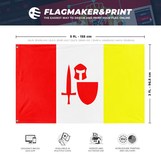 A mockup depicting custom flag specifications and measurements for 'aalst flag'