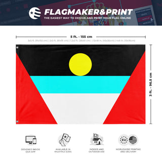 A mockup depicting custom flag specifications and measurements for 'antigua y Barbuba flag'