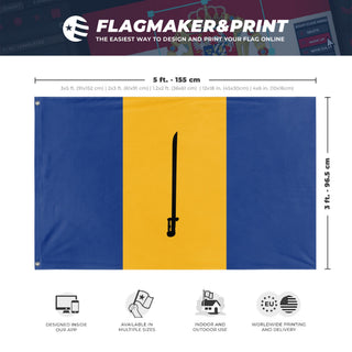 A mockup depicting custom flag specifications and measurements for 'barbados flag'