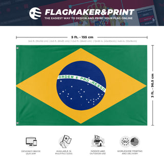 A mockup depicting custom flag specifications and measurements for 'brasil flag'
