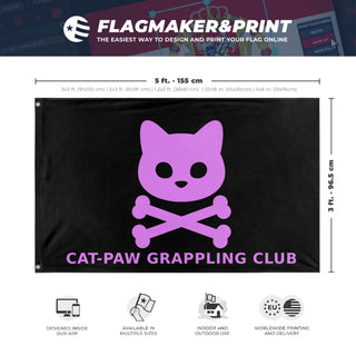 A mockup depicting custom flag specifications and measurements for 'catpaw flag'