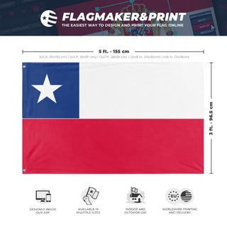 A mockup depicting custom flag specifications and measurements for 'chile flag'