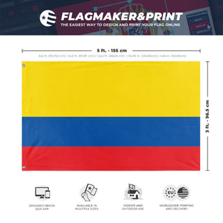 A mockup depicting custom flag specifications and measurements for 'colombia flag'