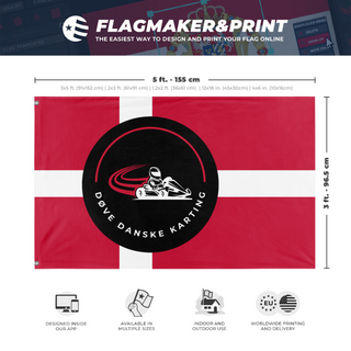A mockup depicting custom flag specifications and measurements for 'ddk flag'