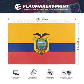 A mockup depicting custom flag specifications and measurements for 'ecuador flag'