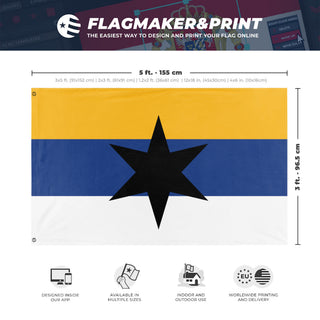 A mockup depicting custom flag specifications and measurements for 'eguina flag'