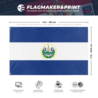 A mockup depicting custom flag specifications and measurements for 'el salvador flag'