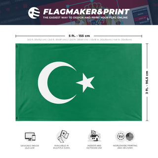 A mockup depicting custom flag specifications and measurements for 'green turkey flag'