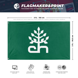 A mockup depicting custom flag specifications and measurements for 'heights flag'
