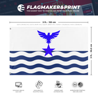 A mockup depicting custom flag specifications and measurements for 'kiribati blueprint flag'