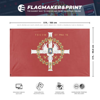 A mockup depicting custom flag specifications and measurements for 'korona flag'