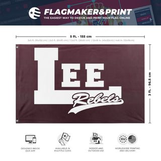 A mockup depicting custom flag specifications and measurements for 'lee flag'