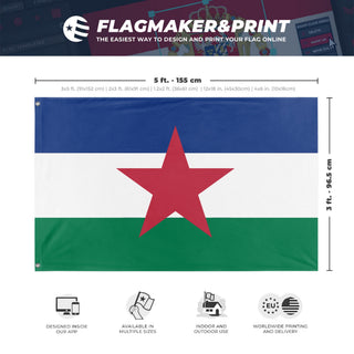 A mockup depicting custom flag specifications and measurements for 'lynnwood  peoples republic flag'