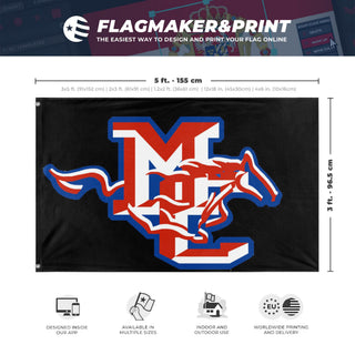 A mockup depicting custom flag specifications and measurements for 'mch flag'