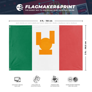 A mockup depicting custom flag specifications and measurements for 'mexico flag'