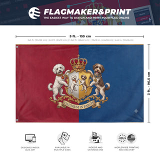 A mockup depicting custom flag specifications and measurements for 'm&f flag'