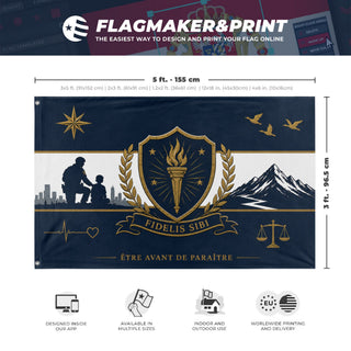 A mockup depicting custom flag specifications and measurements for 'myself flag'