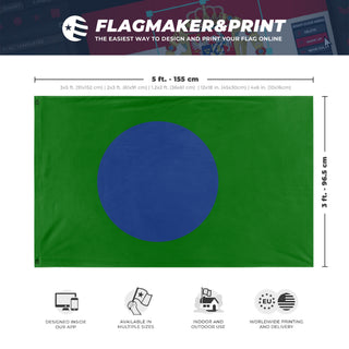 A mockup depicting custom flag specifications and measurements for 'newearth flag'