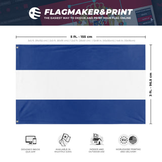 A mockup depicting custom flag specifications and measurements for 'nicaragua flag'