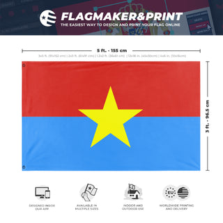 A mockup depicting custom flag specifications and measurements for 'north vietnam flag'