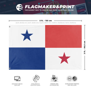 A mockup depicting custom flag specifications and measurements for 'panama flag'