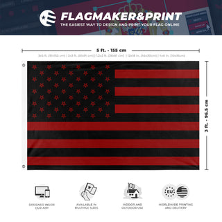 A mockup depicting custom flag specifications and measurements for 'penta flag'