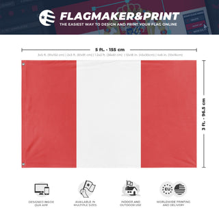 A mockup depicting custom flag specifications and measurements for 'peru flag'
