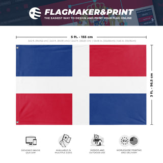 A mockup depicting custom flag specifications and measurements for 'rep. Dominicana flag'