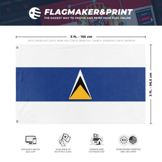 A mockup depicting custom flag specifications and measurements for 'santa lucia flag'