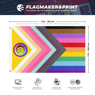A mockup depicting custom flag specifications and measurements for 'snygg flag'