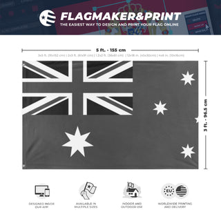 A mockup depicting custom flag specifications and measurements for 'test flag'
