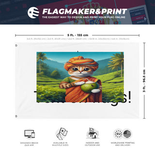 A mockup depicting custom flag specifications and measurements for 'testing  flag'