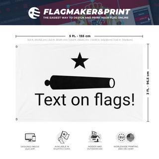 A mockup depicting custom flag specifications and measurements for 'testing  flag'