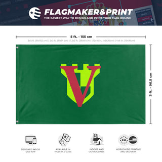 A mockup depicting custom flag specifications and measurements for 'the republic of James  flag'