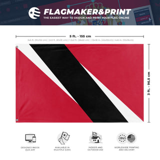 A mockup depicting custom flag specifications and measurements for 'trinidad/tobago flag'