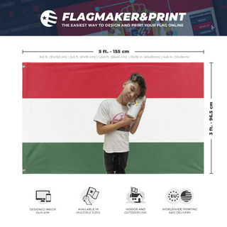 A mockup depicting custom flag specifications and measurements for 'tuzaria flag'