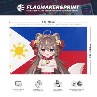 A mockup depicting custom flag specifications and measurements for 'v flag'
